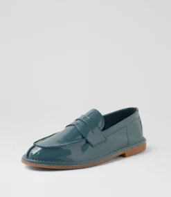 Women TOP END Loafers|Flats-Losette Dark Denim Patent Leather Loafers
