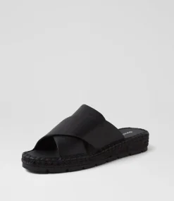 Women DIANA FERRARI Flats-Luandan Black Leather Sandals