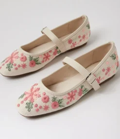 Women I LOVE BILLY Flats-Luciana Almond Embroidery Fabric Flat Shoes