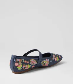 Women I LOVE BILLY Flats-Luciana Denim Embroidery Fabric Flat Shoes