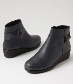 Women SUPERSOFT Boots|Comfort-Maeeve Navy Leather Ankle Boots
