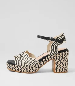 Women TOP END Heels|Sandals-Maizy Ivory Black Multi Fabric Sandals