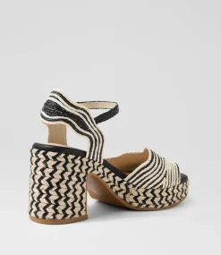 Women TOP END Heels|Sandals-Maizy Ivory Black Multi Fabric Sandals