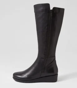 Women SUPERSOFT Boots|Wedges-Makes Black Leather Knee High Boots