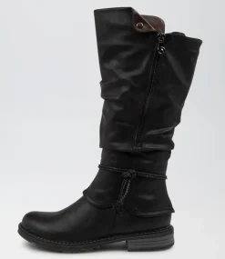 Women I LOVE BILLY Boots-Maldivian Black Smooth Knee High Boots