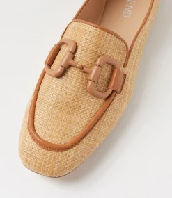 Women TOP END Flats|Loafers-Mansur Camel Dark Tan Synthetic Raffia Leather Loafers