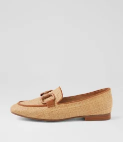 Women TOP END Flats|Loafers-Mansur Camel Dark Tan Synthetic Raffia Leather Loafers