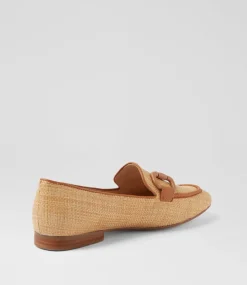 Women TOP END Flats|Loafers-Mansur Camel Dark Tan Synthetic Raffia Leather Loafers