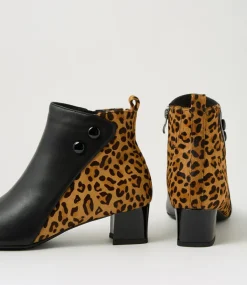 Women SUPERSOFT Boots|Comfort-Marrinas Black Leopard Multi Ankle Boots