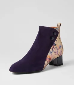Women SUPERSOFT Boots-Marrinas Dark Purple Old Gold Multi Ankle Boots