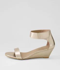 Women DIANA FERRARI Heels|Sandals-Marsya Champagne Leather Sandals