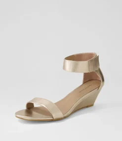Women DIANA FERRARI Heels|Sandals-Marsya Champagne Leather Sandals