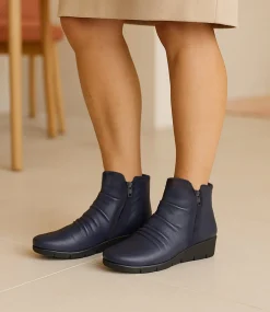 Women SUPERSOFT Boots|Comfort-Maxie Navy Leather Ankle Boots