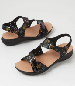 Women SUPERSOFT Comfort|Sandals-Maz2 Black Fun Floral Black Leather Sandals