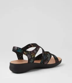 Women SUPERSOFT Comfort|Sandals-Maz2 Black Fun Floral Black Leather Sandals