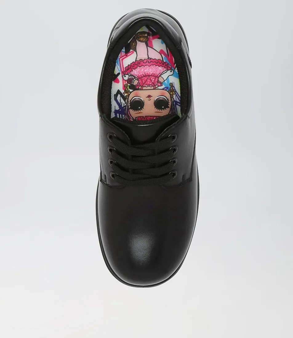 COLORADO Junior School Shoes-Maze Jnr E Lol Cf Black-Leather Lace Up Flats