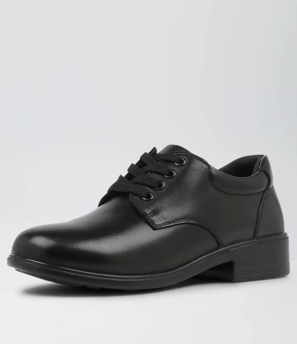 COLORADO Junior School Shoes-Maze Jnr E Lol Cf Black-Leather Lace Up Flats
