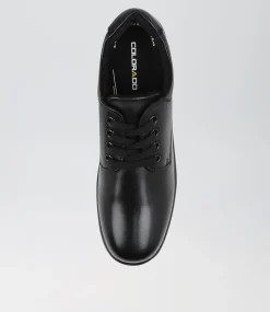COLORADO Senior School Shoes-Maze Senior E Black Leather Lace Up Shoes
