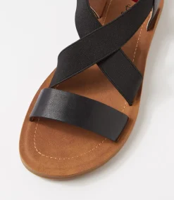 Women I LOVE BILLY Flats|Wedges-Mentie Black Elastic Sandals