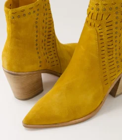 Women TOP END Boots-Merritts Mustard Suede Ankle Boots