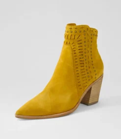 Women TOP END Boots-Merritts Mustard Suede Ankle Boots