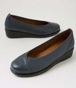 Women SUPERSOFT Comfort|Wedges-Mexxi Navy Leather Wedges