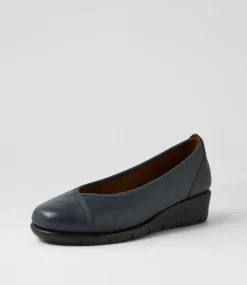 Women SUPERSOFT Comfort|Wedges-Mexxi Navy Leather Wedges