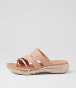 Women SUPERSOFT Comfort|Slides-Mia2 Dark Nude Rose Gold Leather Slides