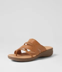Women SUPERSOFT Comfort|Sandals-Mia2 Dark Tan Gum Leather Slides