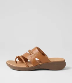 Women SUPERSOFT Comfort|Sandals-Mia2 Dark Tan Gum Leather Slides