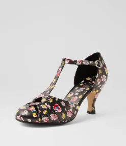 Women I LOVE BILLY Heels-Mildan Black Floral Heels