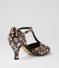 Women I LOVE BILLY Heels-Mildan Black Floral Heels