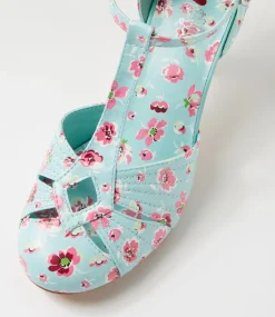 Women I LOVE BILLY Heels-Mildan Light Blue Floral Heels