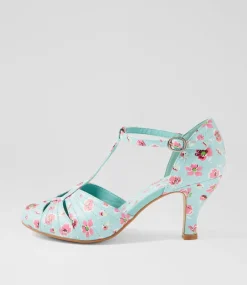 Women I LOVE BILLY Heels-Mildan Light Blue Floral Heels