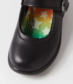 LYNX Junior School Shoes-Milla Junior E Buckle Black Leather Shoes