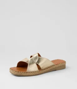 Women DIANA FERRARI Slides|Sandals-Mistee Soft Gold Leather Slides
