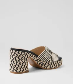 Women TOP END Slides|Heels-Mitchie Ivory Black Multi Fabric Sandals