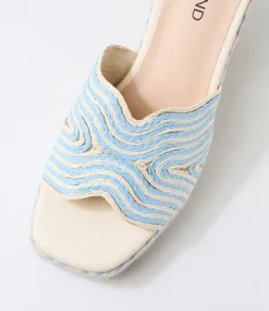 Women TOP END Slides|Sandals-Mitchie Ivory Denim Multi Fabric Sandals