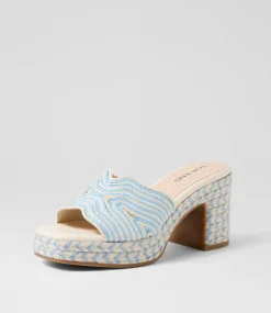 Women TOP END Slides|Sandals-Mitchie Ivory Denim Multi Fabric Sandals