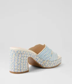Women TOP END Slides|Sandals-Mitchie Ivory Denim Multi Fabric Sandals