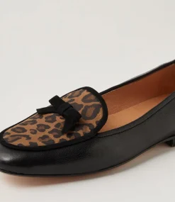 Women TOP END Loafers|Flats-Mojas Black Camel Leopard Leather Multi Loafers