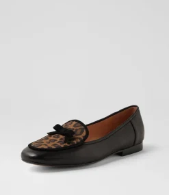 Women TOP END Loafers|Flats-Mojas Black Camel Leopard Leather Multi Loafers
