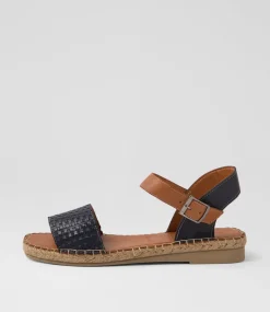 Women DIANA FERRARI Flats|Sandals-Mona Navy Tan Leather Sandals