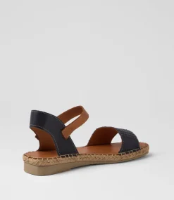 Women DIANA FERRARI Flats|Sandals-Mona Navy Tan Leather Sandals