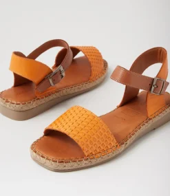 Women DIANA FERRARI Flats|Sandals-Mona Orange Tan Leather Sandals