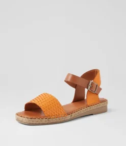 Women DIANA FERRARI Flats|Sandals-Mona Orange Tan Leather Sandals