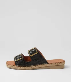 Women DIANA FERRARI Slides|Sandals-Motella Black Leather Slides