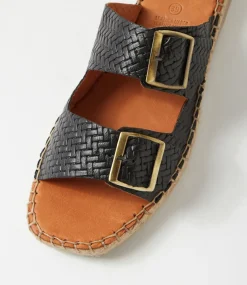 Women DIANA FERRARI Slides|Sandals-Motella Black Leather Slides