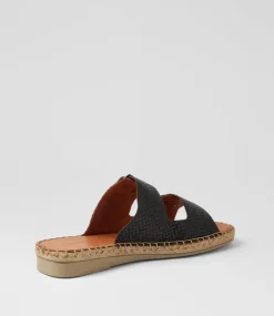 Women DIANA FERRARI Slides|Sandals-Motella Black Leather Slides