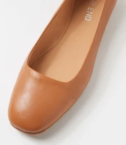 Women TOP END Flats-Murlena Dark Tan Leather Ballet Flats